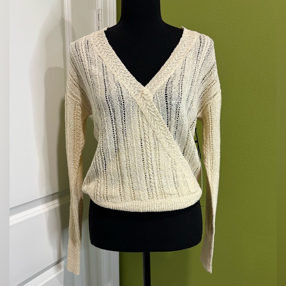 ASTR the Label Stephanie Pointelle Knit Surplice Sweater Size Small NWT